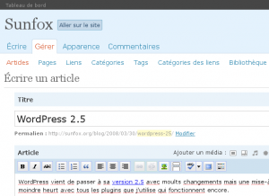 Wordpress 2.5 Capture d'écran de cet article dans l'administration de WordPress