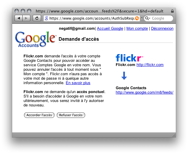 [Capture d'écran de Gmail, demande de l'autorisation d'accéder aux contacts]